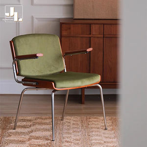 Современный винтажный гостиничный Ресторан деревянный + металлический каркас обеденный стул гостиная спальня бархатное кресло мебель - Product Image 1