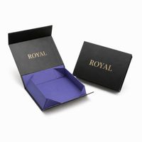 Boîte d'emballage pliante personnalisée de style livre noir avec logo en feuille d'or et plateau d'insertion violet pour emballage cadeau