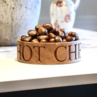 Bol à châtaignes rond en bois gravé, fait main, en chêne, pour Noël