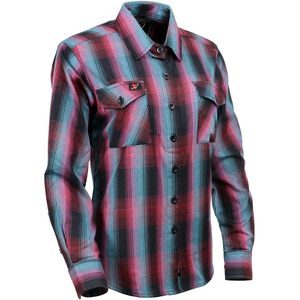 2025 chemise en flanelle de coton à manches longues en cuir pour femmes noir et rose avec bleu 3X-Large-chemisiers et chemises pour femmes - Product Image 1