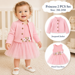 Set di Abbigliamento Autunno-Inverno per Bambina 2 Pezzi Dolce Completo per <span class=keywords><strong>Neonata</strong></span> Giacca a Quadretti Tinta Unita + Vestito in Tulle Outfit per Bambini - Product Image 2