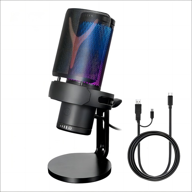 Xversion RGB Gaming Microphone OEM Dynamic Gaming Mic Audio and Video Streaming Studio Condenser Laptop Mic USB Desktop Podcast