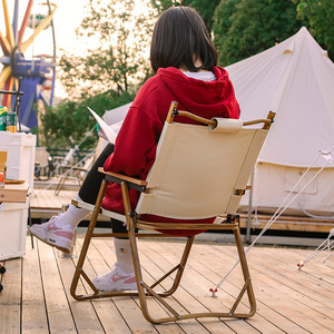 Chaise pliante d'extérieur portable en alliage d'aluminium avec accoudoirs en bois, pour jardin, camping, plage, design minimaliste - Product Image 3