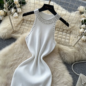 <span class=keywords><strong>Robe</strong></span> midi élégante en tricot fin pour femmes, sans manches, en dentelle, pour l'été - Product Image 3