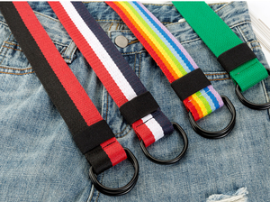 Cinturón de Lona Versátil con Hebilla de Doble Aro y Rayas para Hombre y Mujer - Product Image 6