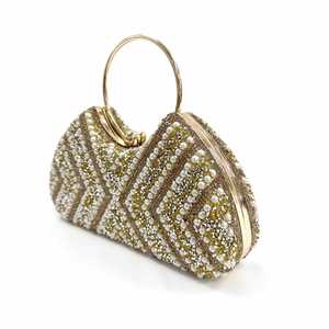 Pochette de Soirée Métallique de Luxe, Sac à Main en Cristal et Diamants, Motif Perlé, Sangle Réglable, Fermeture Éclair Étanche - Product Image 3