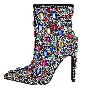 Bayan ayak bileği elmas renkli kristal ince yüksek topuklu çizmeler - Product Image 4