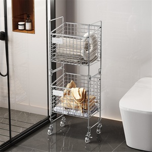 304 Stainless Steel Standing Type Kitchen Waterproof Modern Double Tier Dirty <b>Clothes</b> Basket Household Detachable Storage <b>Shelf</b> - Product Image 2
