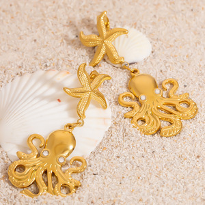 Boucles d'oreilles pendantes tendance en alliage de zinc, pendentif étoile de mer, coquillage, pieuvre en acier inoxydable, bijoux de fête EH11834 - Product Image 2