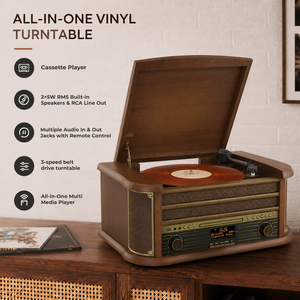 Tourne-disque multifonction en bois pour CD, cassette, <span class=keywords><strong>vinyle</strong></span>, radio DAB sans fil, USB, <span class=keywords><strong>encodeur</strong></span> AUX, télécommande - Product Image 2