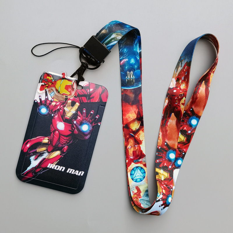 Anti-Lost Phone Neck Lanyards Anime Lovely Cartoon Marvel Iron Man Plastic Card Holder Campus Student ID Badge Card Case Cover Image 4