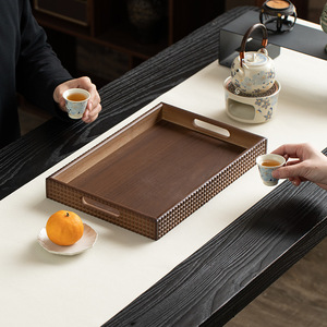Household bamboo and wood <b>tea</b> <b>tray</b> with handle, rectangular dry brewing <b>tea</b> <b>tray</b>, suitable for <b>tea</b> room and living room storage. - Product Image 3