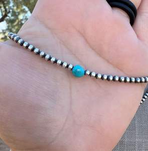 Collier artisanal en turquoise et argent sterling avec perles de 3 mm, bijou élégant, cadeau pour elle - Product Image 4