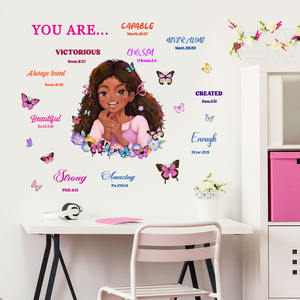 Dessin animé fille noire <span class=keywords><strong>texte</strong></span> inspirant autocollant mural joli enfant décoratif décor à la maison - Product Image 1