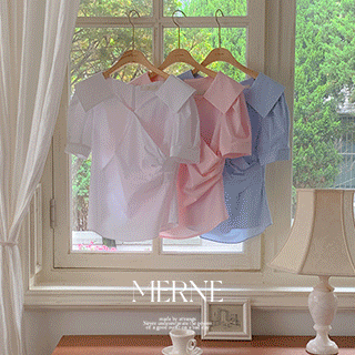 BS6999 Open Collar Wrap Shirring Short Sleeve Summer Blouse for Women Made to Guest's Look & Date