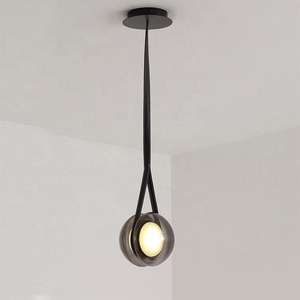 Suspension en verre <span class=keywords><strong>Blackhole</strong></span>, abat-jour en verre gris fumé avec sangle en cuir, hauteur réglable, LED pour café, bar, chambre à coucher - Product Image 1