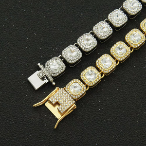 Square Rhinestone New Full Buckle Hip-hop Necklace Men's and Women's Jewelry Tanjing Fashion Lijing Necklace - Product Image 4