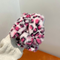 Coque Hiver Chaude 3D Lapin en Fourrure Douce pour iPhone Duo, Motif Léopard, Oreilles Longues, Peluche Moelleuse, Housse Antichoc