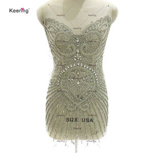 WDP-466 豪華な装飾のアップリケ ボディース ハンドメイド ラインストーンアップリケ パーティードレス用 - Product Image 1