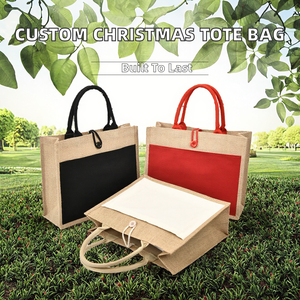 Wholesale Custom Printed Reusable Medium Natural Handbags Luxury Red White Christmas Jute Shopping <b>Tote</b> Bag <b>Zipper</b> Closure REJER - Product Image 2
