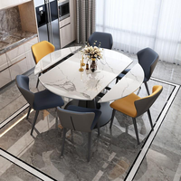 Ensemble de tables à manger modernes et luxueuses 6 places extensibles en métal de roche mobilier de maison pour hôtel école salle à manger complète de luxe