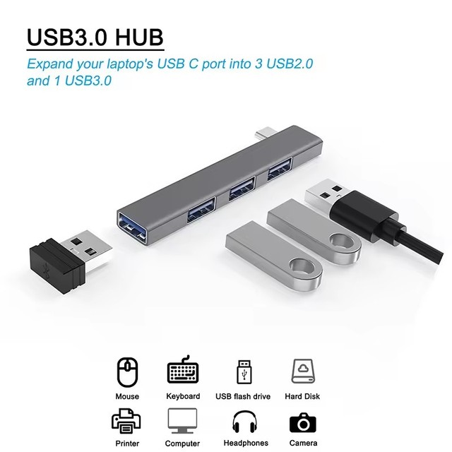 4 Ports Mini USB3.0 Hub Docking Station Plug and Play High Speed USB Hub USBC HUB Type-c for Computer Accessories