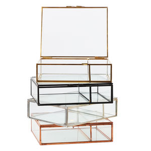 Caja de joyería cuadrada dorada para Terrario de cristal con tapa y cerradura de Metal, cajas de vidrio para joyería, caja al por mayor, maceta para plantar - Product Image 3