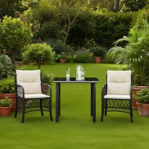 Conjunto de Bistró de Ratán Sintético Negro con Cojines, Muebles de Jardín para Exteriores, 2 Plazas, Estilo Contemporáneo - Product Image 2