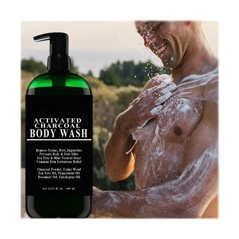 Il lavaggio del corpo degli uomini al carbone attivo per il controllo dell'olio dell'acne naturale rimuove le tossine sporco corpo rimozione degli odori del piede Gel doccia a bolle per gli uomini