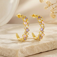 Anting-anting gelang emas kuning 18K lapis emas mewah ramah lingkungan FUAMAY Boho dengan desain vintage, potongan campuran CZ warna-warni, bentuk C, dan model terbuka.