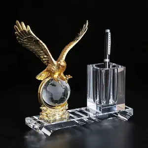 Wholesale Custom Crystal Glass Pen Holders Handmade Gift Charming Pen Holder Vase With Business Card Holder