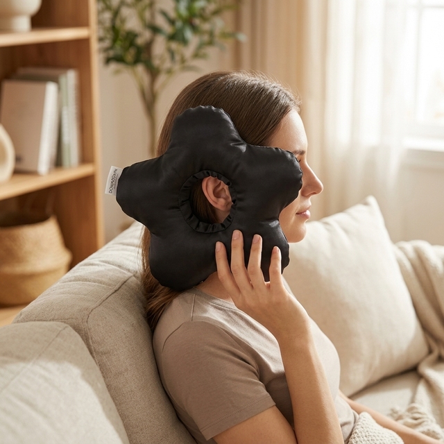 Soft Satin Fabric Flower Shaped Ear Pillows with Hole for Side Sleepers Piercing Pillow for Ear Infection Pain Relief Headphones