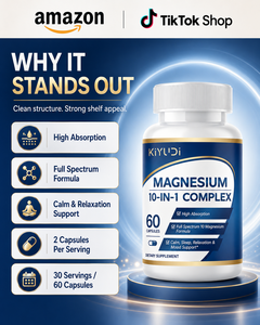 Stock rapide disponible : Capsules de complexe de magnésium 10-en-1 pour tous les adultes, favorisant le sommeil et régulant le système nerveux, complément alimentaire sans OGM - Product Image 1