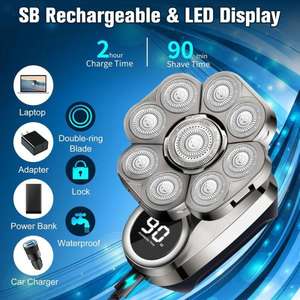 Afeitadora Eléctrica Inalámbrica Recargable 6 en 1 para Hombre, Nueva, de Proveedor de Fábrica, con 9 Cabezales de Afeitado Flotantes 9D, Maquinilla Rotatoria para Cabeza Calva - Product Image 5
