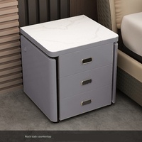 Table de Chevet Multifonctionnelle Traditionnelle Extensible avec 3 Tiroirs, Table d'Appoint à Plateau Rabattable en Verre, Meuble de Rangement pour Chambre et Salon