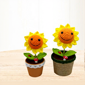 Planta de Girasol Sonriente Tejida a Mano en Maceta, Adorno de Girasol Bonito, Flor Artificial Realista, Regalo Festivo - Product Image 2