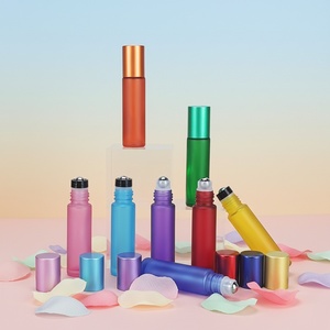 Botella Roll-on para Perfume, Color Arcoíris, Amarillo, Morado, Azul, Verde, Vidrio Esmerilado, Vacía, 5ml 10ml, para Aceite Esencial y Suero para Ojos - Product Image 1
