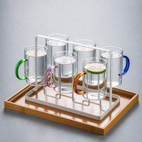 Assortiment van 6 glazen glazen met gekleurde handvatten voor thee, koffie, water, keuken, drinkset