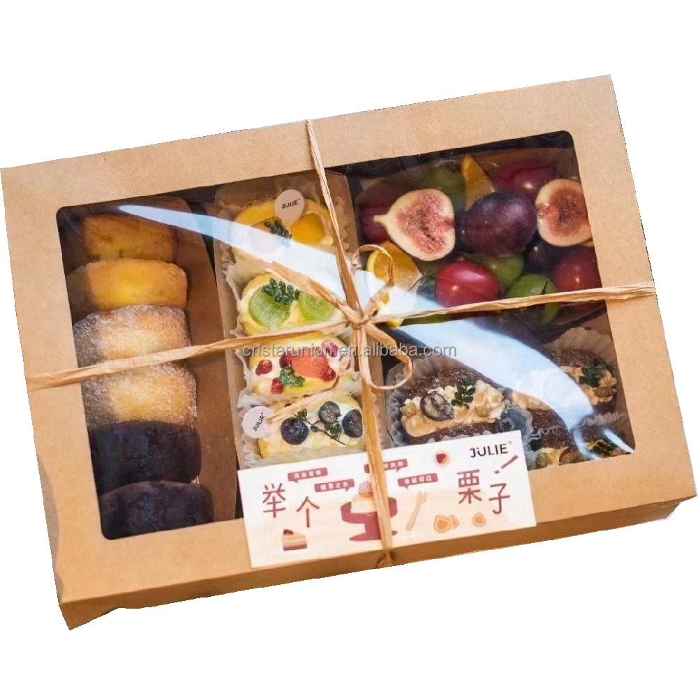 Lower MOQ Factory Window Kraft Paper Camping Picnic Box Dessert Cake Boxes Picnic Packaging Case Takeaway Carton