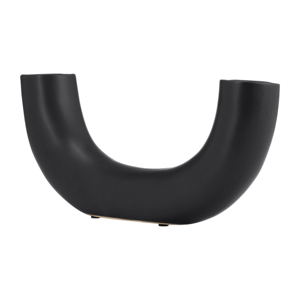 Vaso in ceramica a forma di U per l'arredamento del soggiorno, ufficio, tavolo, esposizione astratta, finitura nera opaca - Product Image 2