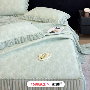 Juego de colchoneta refrescante de seda helada Hongchang, estilo princesa con falda con volantes, para camas de 1.5m, 1.8m y 2.0m, ropa de cama de verano - Product Image 4