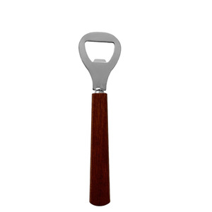 Abridor de botellas de cerveza de acero inoxidable con mango de madera, diseño plano para una fácil apertura - Product Image 5
