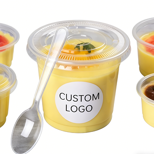 Gobelets à dessert en plastique jetables de 90 mm imprimés UV avec couvercles et cuillères pour desserts à la crème au chocolat - Product Image 1