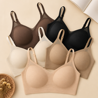 Soutien-gorge sans couture et sans armatures pour adulte, en tissu doux pour la peau, avec détails en maille, dos en U, invisible, à bretelles ajustables en dentelle, motif floral, 5 couleurs F