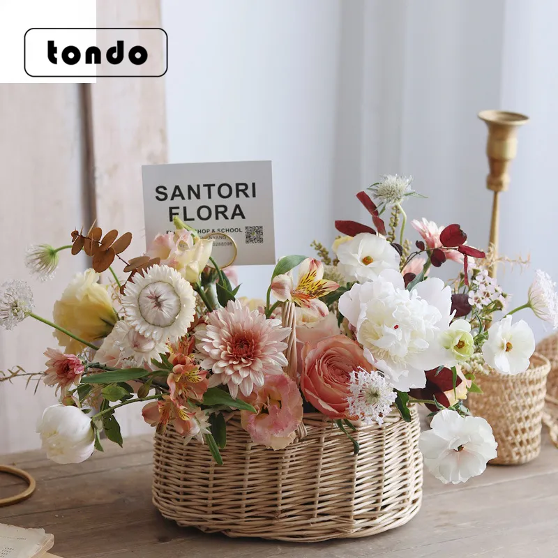 Tondo Criativo mão-tecido cesta da flor com laço punho cesta de vime da flor para flor