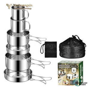 Ensemble de casseroles de camping en acier inoxydable, poli miroir, portable, pliable, 1-2L, design minimaliste - Product Image 2