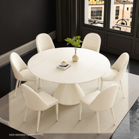 Ensemble table et chaises de salle à manger en ardoise style crème, blanc, moderne, rond, 4 places, pliable, extensible, pour hôtel et appartement
