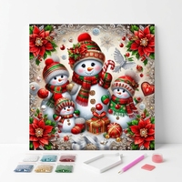 Peinture Diamant 5D Complète : Famille de Bonhommes de Neige de Noël et Poinsettia – Cadeau de Noël, Décoration Maison, Kit d'Art DIY