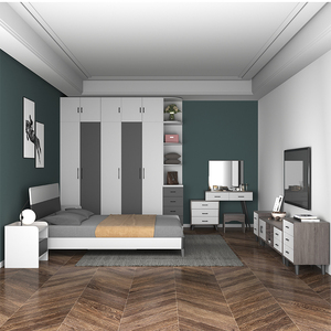 Muebles de Apartamento de Hotel Directo de Fábrica, Diseño Moderno, Juego Completo de Dormitorio, Marco de Cama de Panel de Madera, Armario, Mesa Auxiliar - Product Image 3