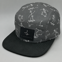 Topi Skate 5 Panel Kustom dari Benang Katun, Dapat Disesuaikan, Bordir 3D Motif Tengkorak, Hitam, Pinggiran Datar, Sporty, Hip Hop, Unisex, untuk Aktivitas Luar Ruangan dan Pesta